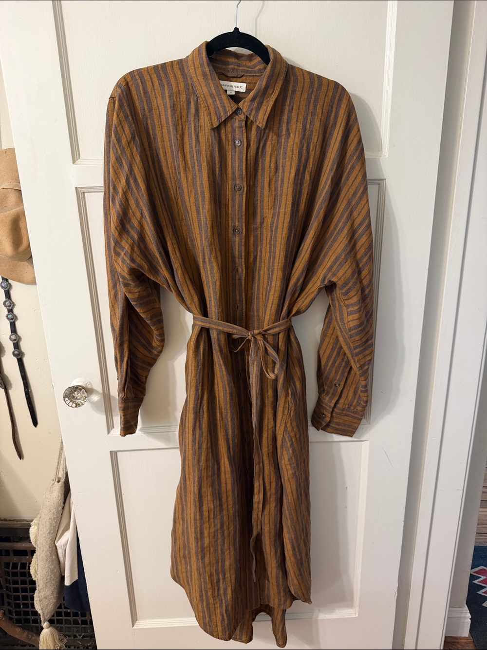 Banana Republic Striped Midi Shirt Dress in Rust and Brown